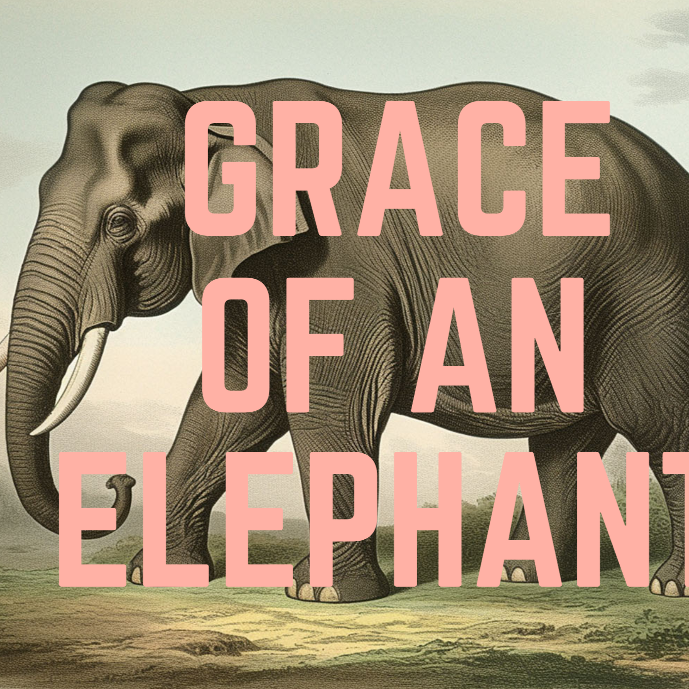 vintage elephant illustration with grace of an elephant text